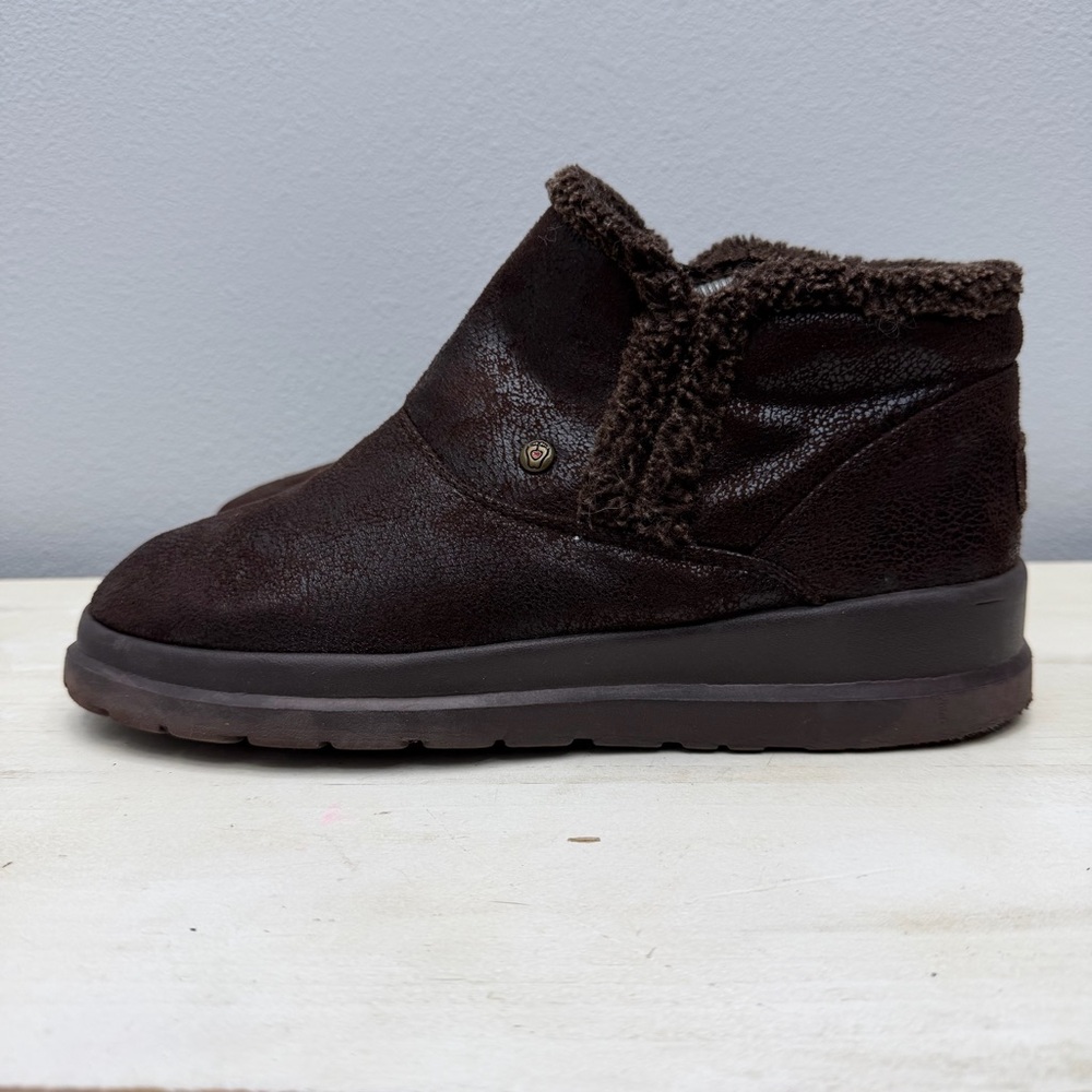 Bobs By Skechers Brown Fuax Fur Cherish Tippy Toe Ankle Boots Size 10